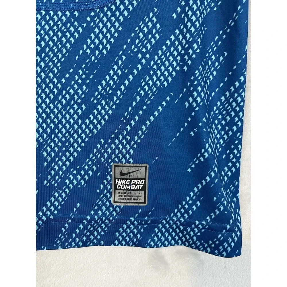 Nike Pro Combat TEE Men Large Blue Regular DRI FIT Compression Lightweight Gym